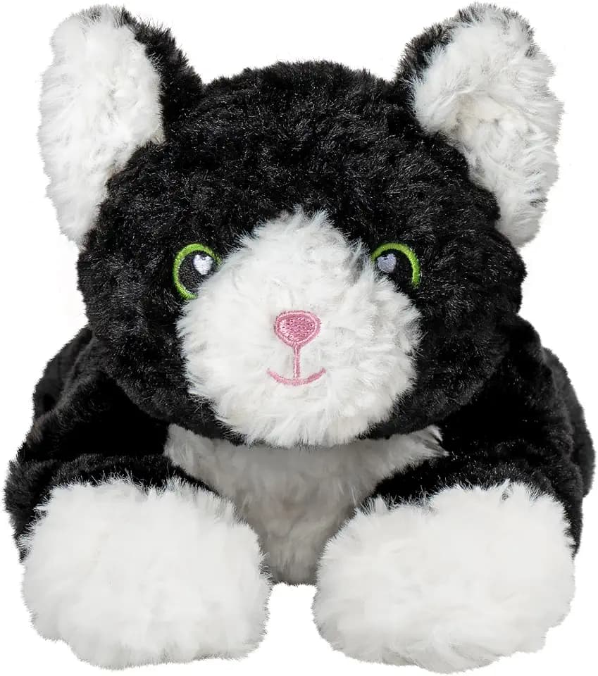 Tuxedo Cat Microwavable Stuffed Animal – 1.5 lb Unscented Heating Pad Plush, Soft Cozy Black & White Cat Toy for Relaxation and Comfort, Gift for Women, Girls, Adults & Kids by Happy Fuel