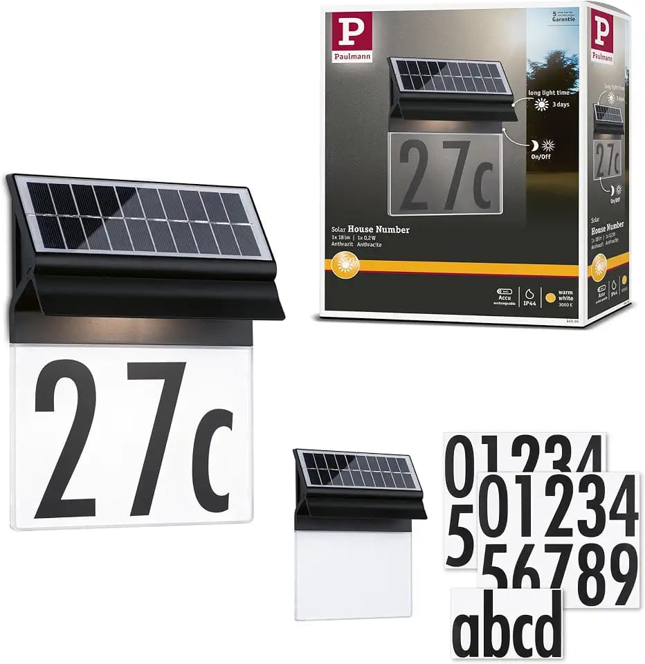 Paulmann 94694 Solar LED Außenleuchte Hausnummernleuchte Neda IP44 3000K 14lm Schwarz