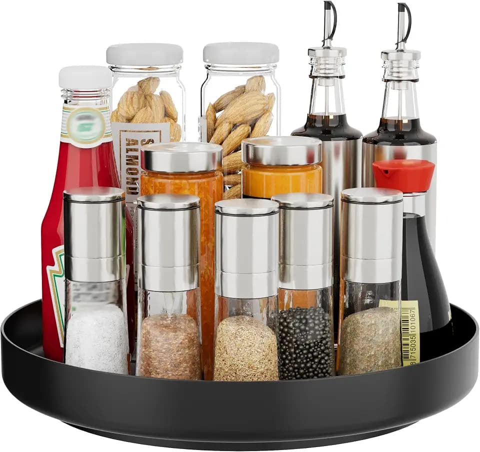 Ovicar Lazy Susan Drehteller-Organizer – 27,9 cm drehbares Gewürzregal aus Metall, Lazy Susan für Schrank, Speisekammer, Küche, Arbeitsplatte, Badezimmer, Kühlschrank, Tisch, Aufbewahrung, schwarz