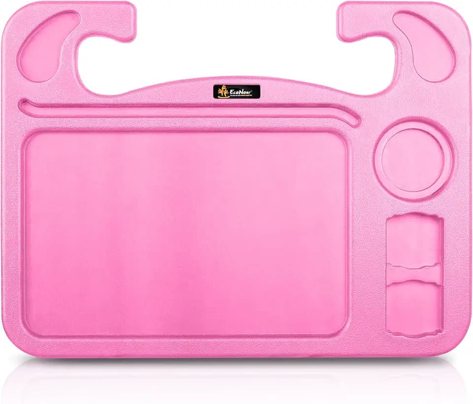 EcoNour 4 in 1 Car Steering Wheel Tray - 2024 Upgraded Pink Tray with Dual
