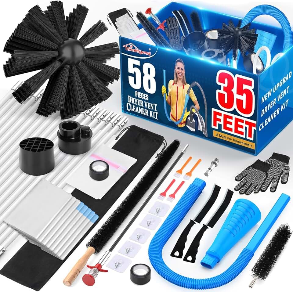 Sealegend 58-Pieces 35-Feet Dryer Vent Cleaner Kit, Dryer Cleaning Tools