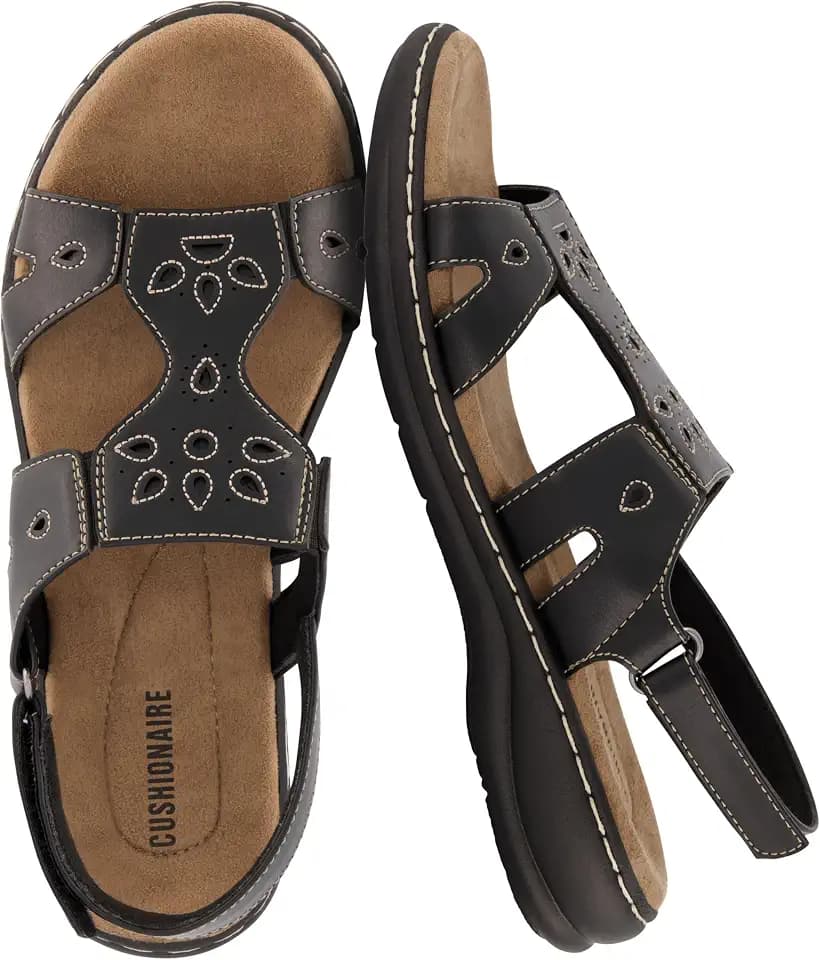 CUSHIONAIRE Briar Comfortable Womens Sandals, Flat Adjustable Slingback Sandals for Women