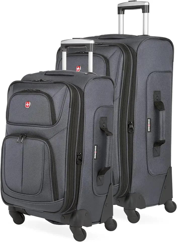 SwissGear Sion Softside Expandable Spinner Luggage Durable Lightweight Travel Suitcase, Dark Grey, 2-Piece Set (Carry-On/Medium)