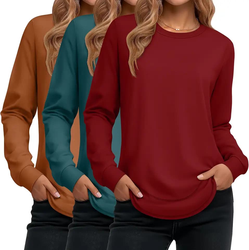 Ficerd 3 Pack Women's Long Sleeve Shirts Cotton Sweatshirts