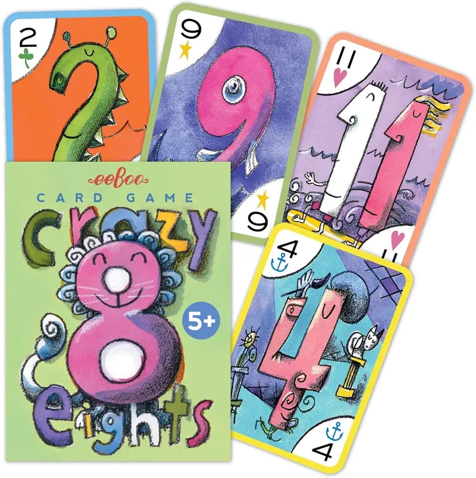 eeBoo Crazy Eights Playing Card Game, 50 Cards, Ages 5+, 3+ Players