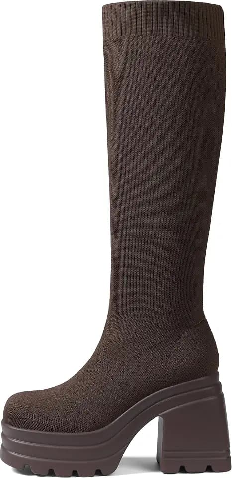 CELNEPHO Women Knee High Boots Knit Sock Chunky Heel Platform Tall Boots