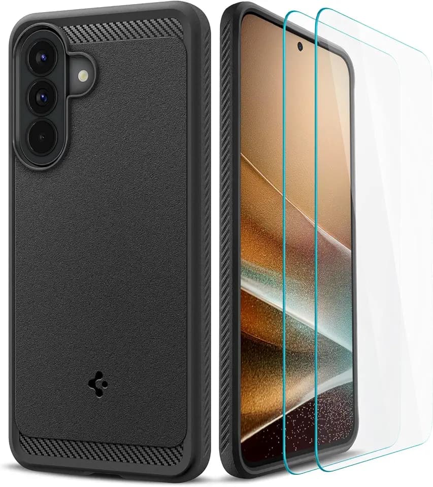 Spigen for Galaxy A57 5G Case, Rugged Armor Case and 2 Pack Screen Protector [Military-Grade Protection] - Matte Black