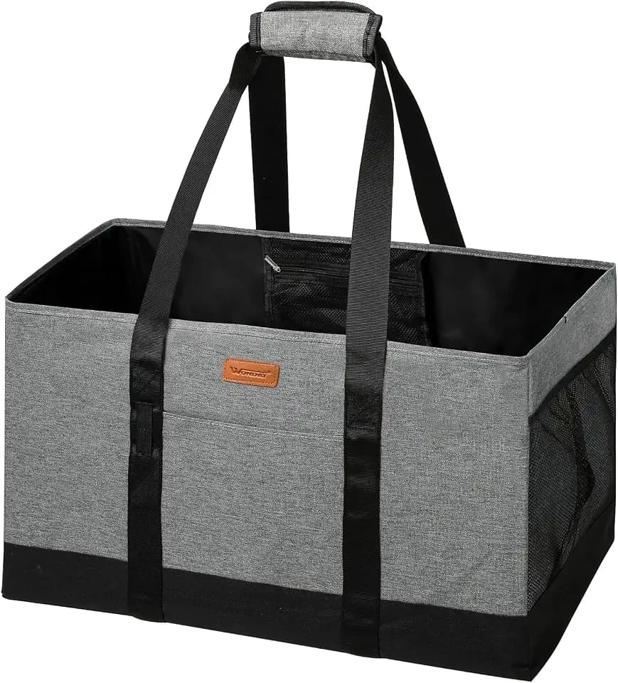 WONDAY Grey Foldable Utility Tote Bag, Reusable Grocery Bag