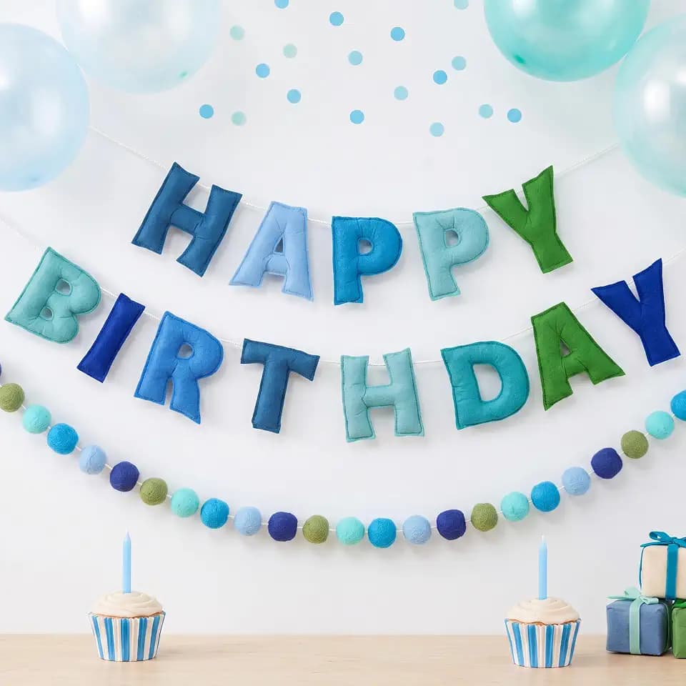 Mindsoft 2 Pcs 9.83ft 3D Happy Birthday Felt Fabric Banner, Ocean