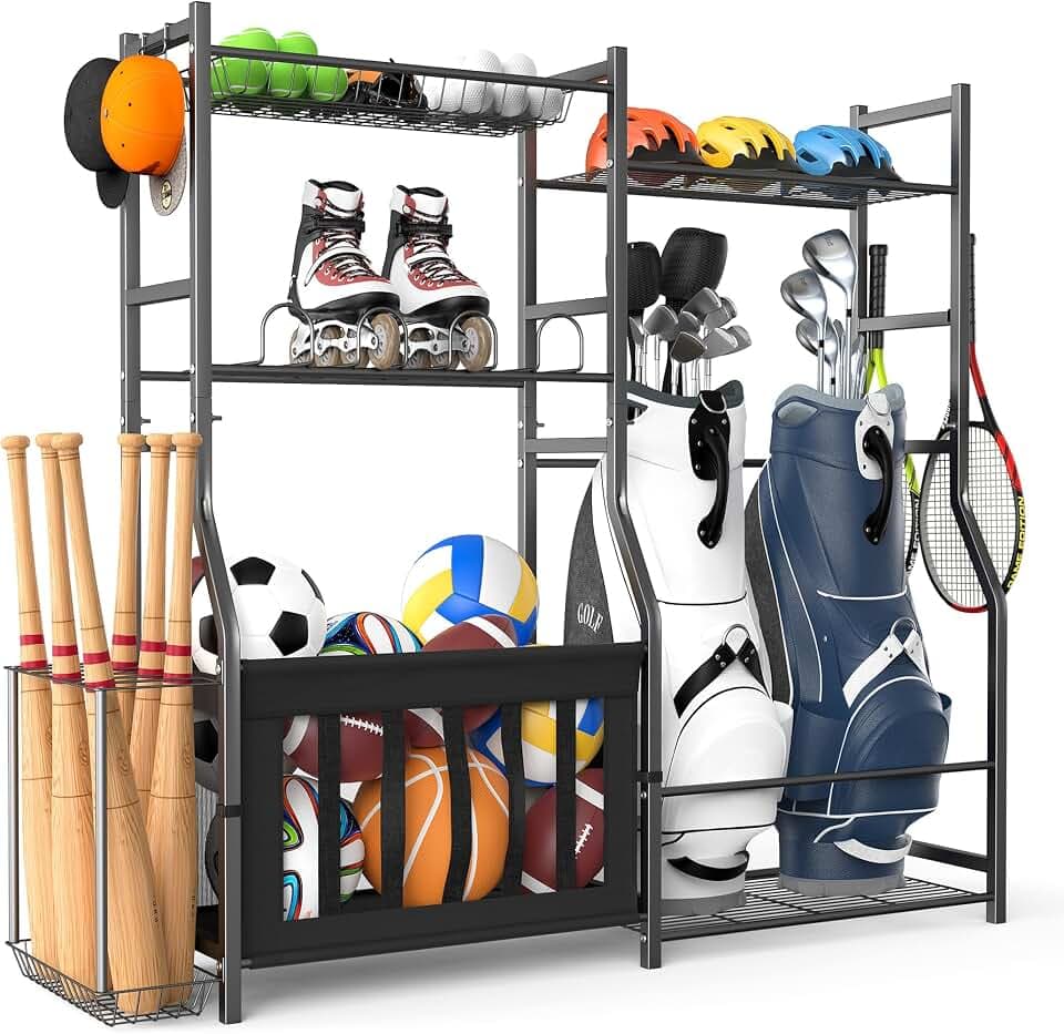 TORACK Golf Bags Stand with Ball Storage, Large Capacity Garage Sports Equipment Organizer