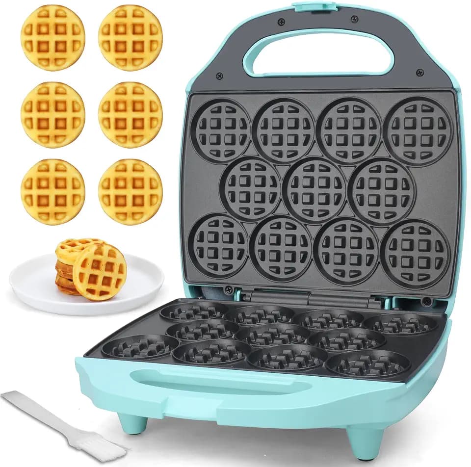 Baker's Friend Multi Mini Waffeleisen Rund, Mini Waffle Maker, Backen 11 x 5.5 cm Kleine WaffelnAusgezeichnete Wahl fur Frühstuck, Brunch, Partys fur Veranstaltungen, Aqua, EU Plug