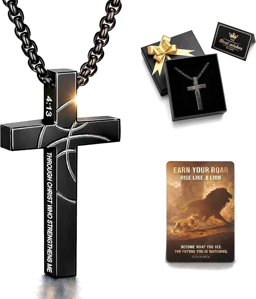Basketball Cross Necklace for Men, Philippians 4:13 Wallet Card Gift Set