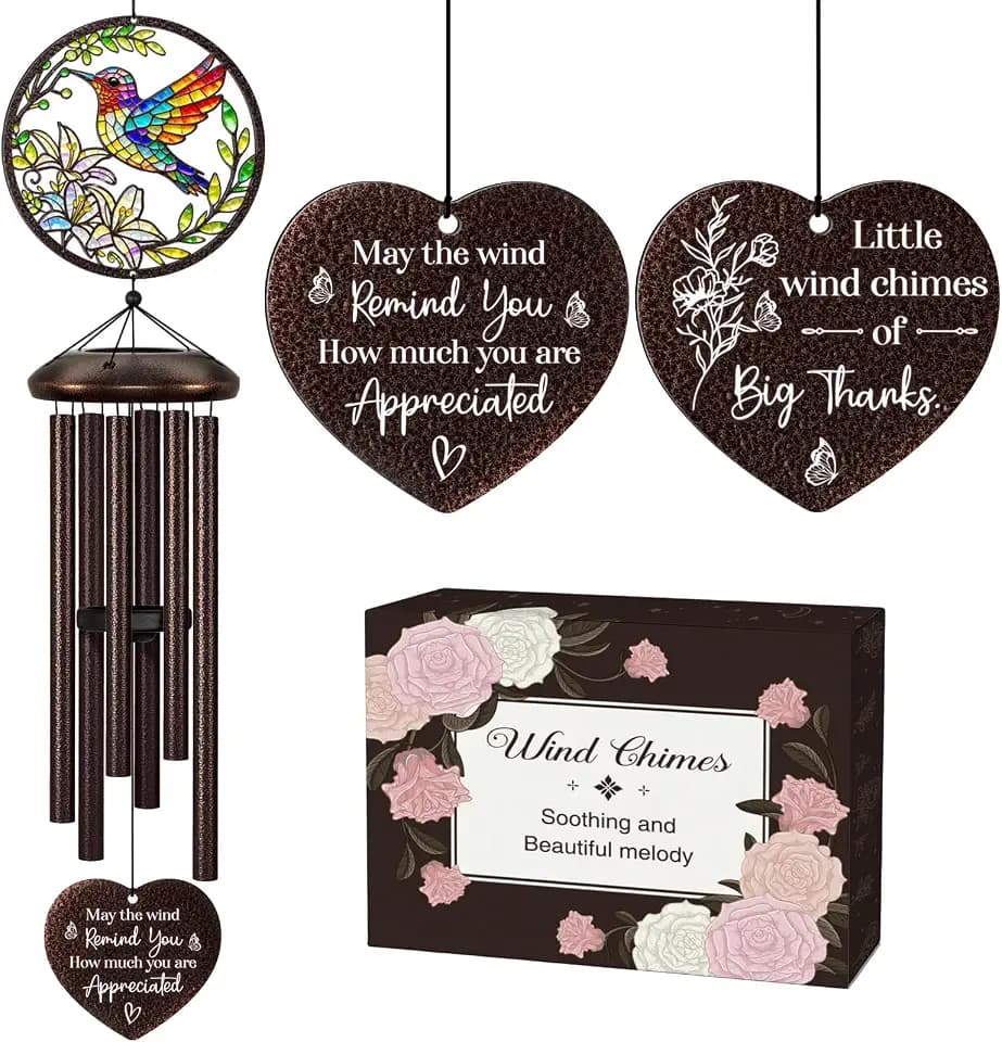 Thank You Gifts for Women, 32" Hummingbird Thankyou Wind Chime, Teacher Coworker Employee Appreciation Gifts, Thank You Gift for Nurse Pastor Friend Boss Staff, Gratitude Stuff Garden Decoration