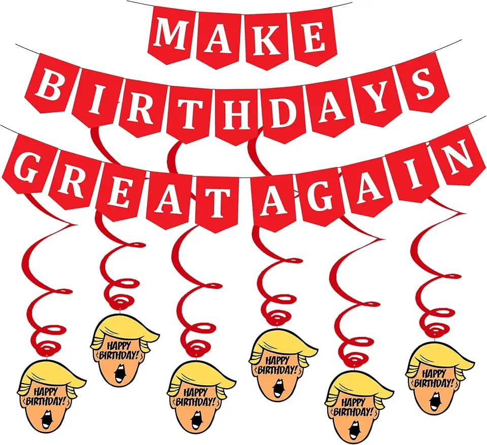 Funny Birthday Party Pack – Maga Happy Birthday Banner and Swirls Pack - Pieces - Funny 21st Birthday Party Supplies for Him or Her - Decorations, Gifts and Favors