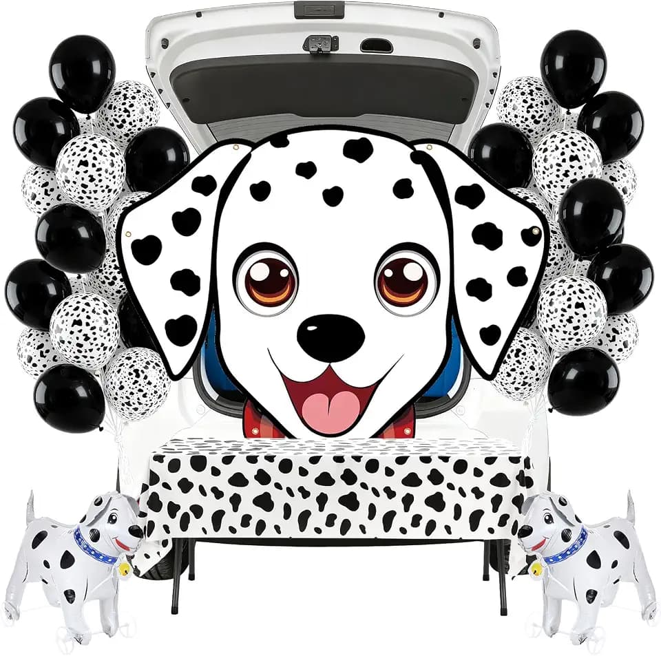 Hahafelt Halloween Dalmatian Trunk or Treat Decoration Kit Include Dalmatian Banner Balloons Disposable Spotted Tablecloth Cute Dog Trunk Car Decor Set for Outdoor Archway Garage Door Party Supplies