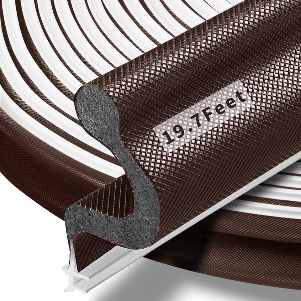 19.7 Feet Long Reach Door Weather Stripping Door Seal Strip, New Upgraded V-Shaped Replacement Kerf Weather Stripping for Door Frame Door Insulation, Easy Cut to Size(Brown)