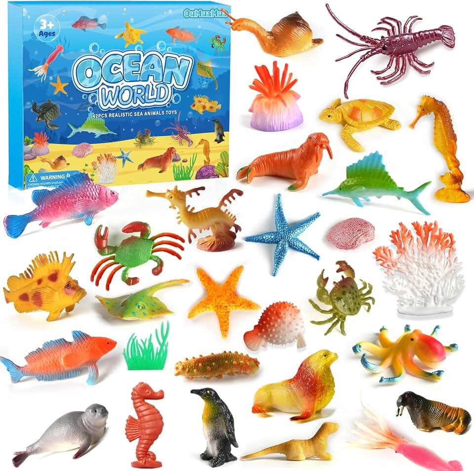 Sea Creatures Ocean Animal Figure Toys Plastic Small for Kids, Toddlers