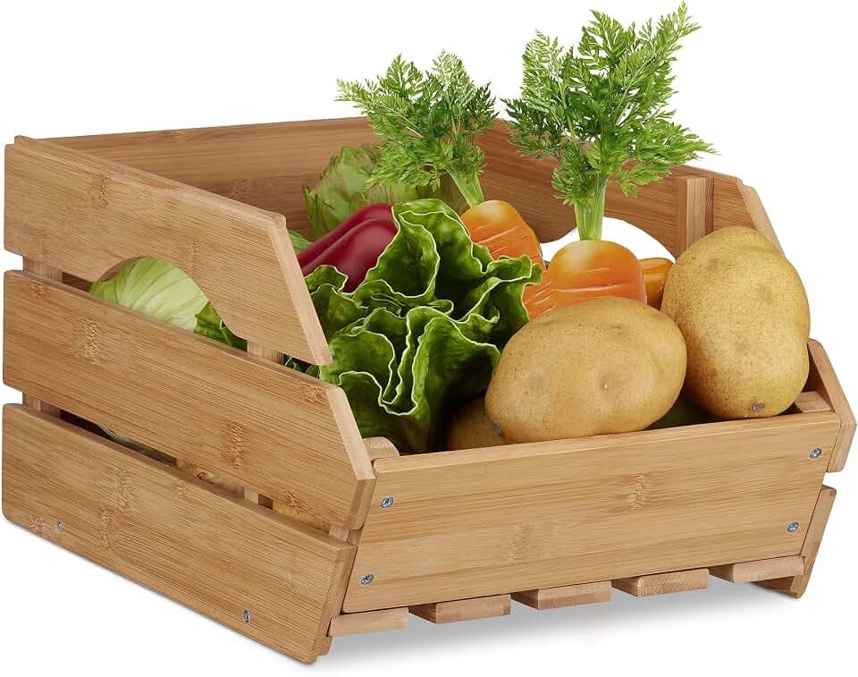 Relaxdays Universal Stapelkiste aus Bambus Holz, natur | offene Aufbewahrungsbox, stabil, Stapelbox HxBxT: 20,5x27x38 cm