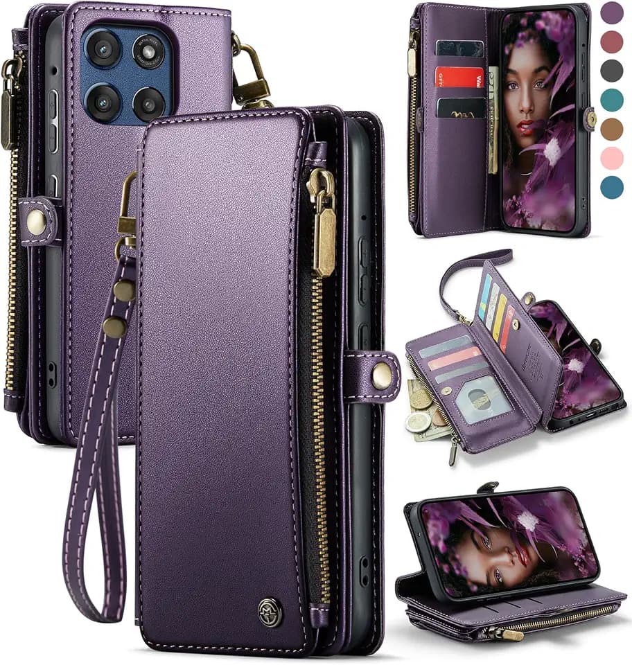 Defencase for Moto G Stylus 5G 2025/2026 Case Wallet Card Holder, Purple