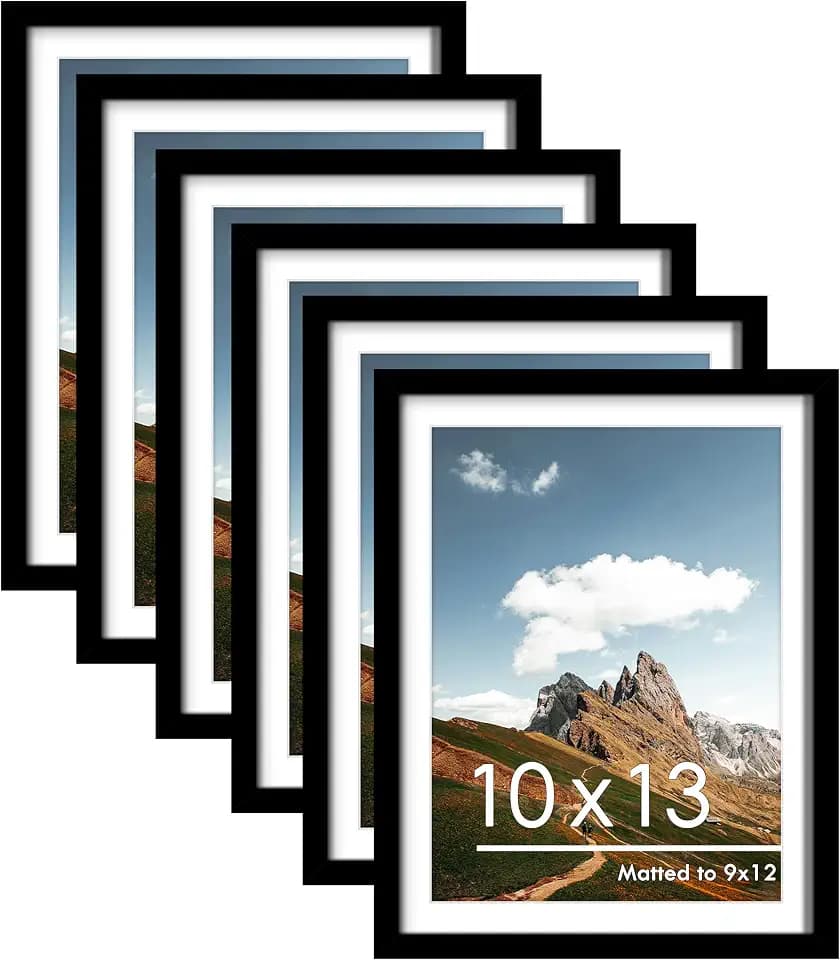 PEALSN 10x13 Picture Frame Set of 6, Wall or Tabletop Display, Black