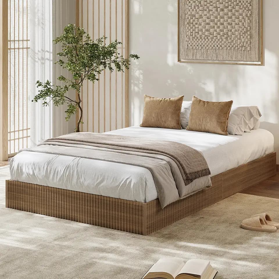 Garvee Twin XL Bed Frame, Wood Platform Bed with Fluted Design