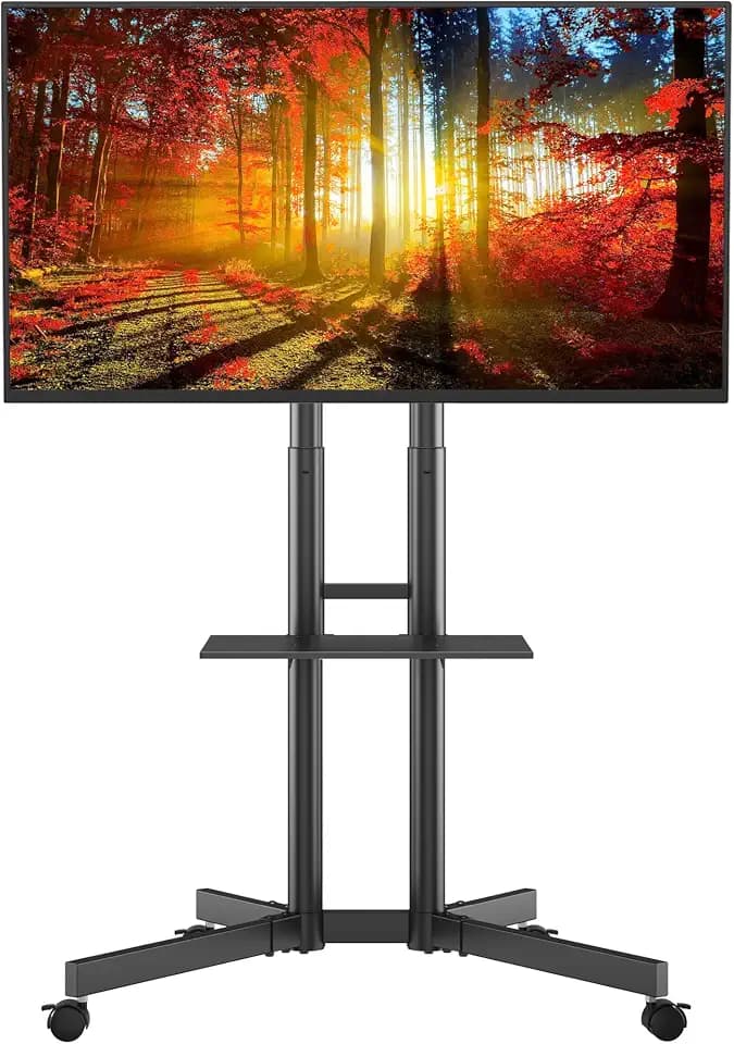 Bontec TV Ständer Rollbar, Höhenverstellbarer Fernsehständer Mit Rollen Für 32-85 Zoll Flach & Curved Fernseher bis 60kg, TV Rollständer Mit Regal, Max Vesa 600x400mm, Fernsehtisch Mit Rollen