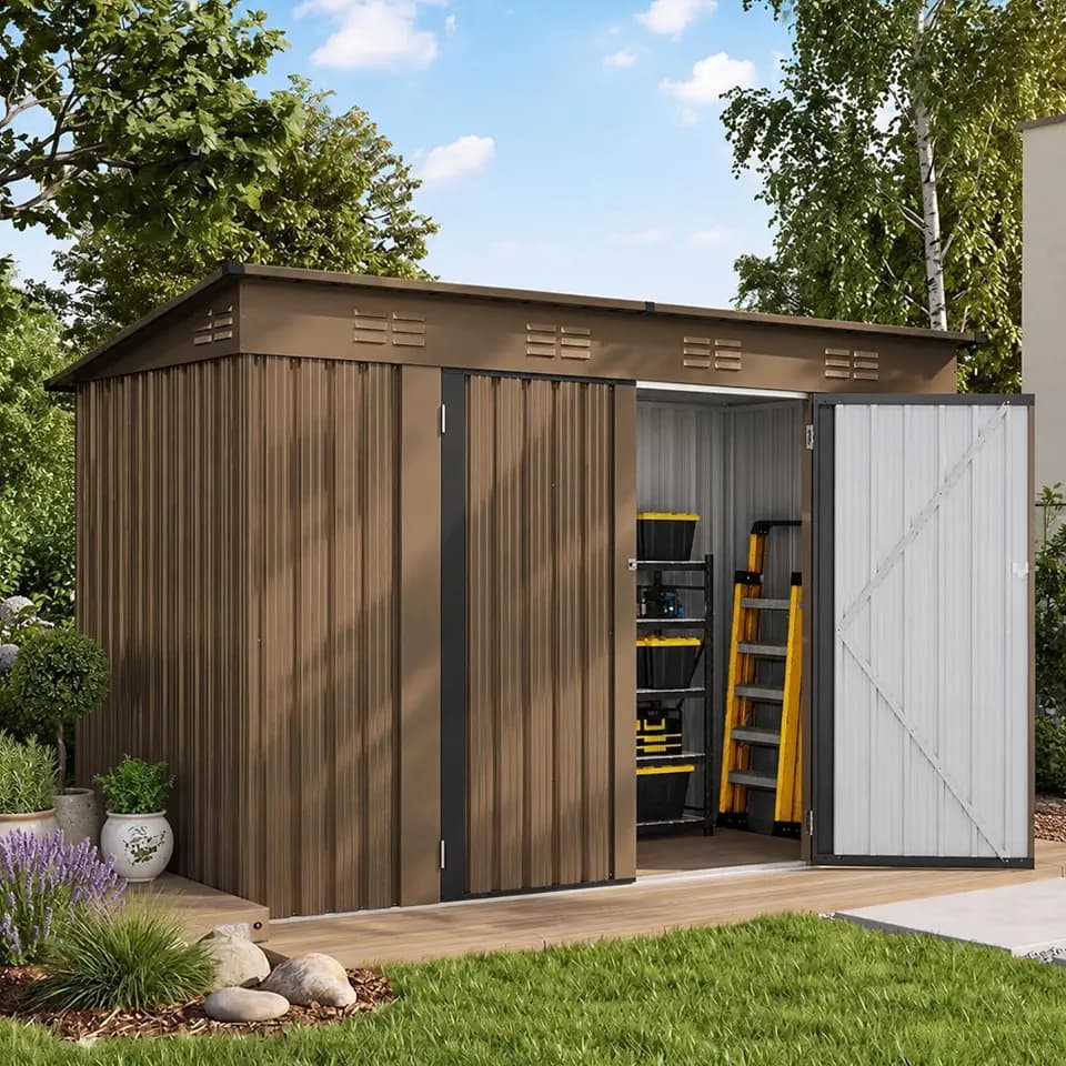 DWVO 9'x 4' Outdoor Storage Shed with Lockable Doors & Air Vents