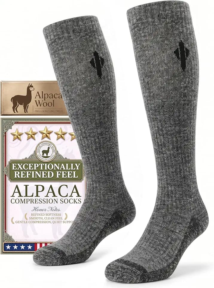 Alpaca Compression Socks for Men & Women, 15-20 mmHg Knee High Graduated Circulation Support, Moisture Wicking