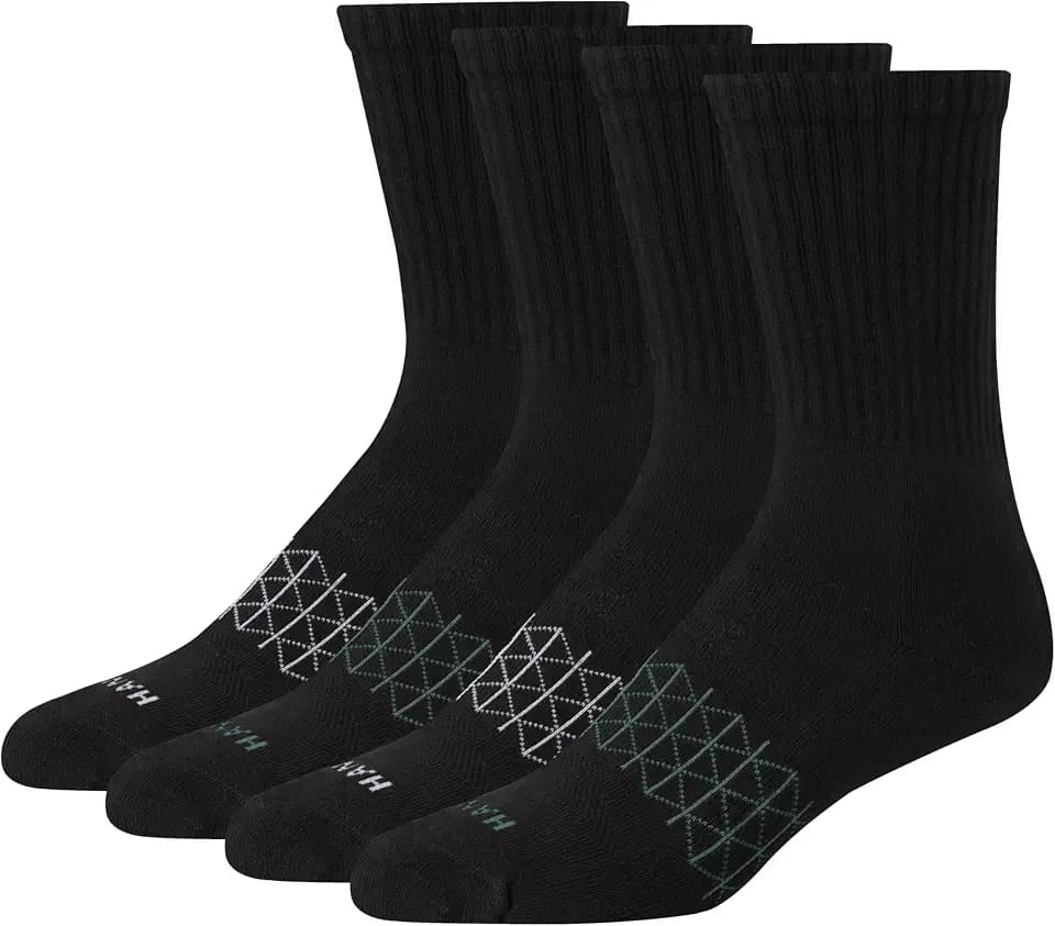 Hanes Men's Socks, Absolute Comfort Cushioned Moisture-wicking Seamless Toe, 4 Pack, Ankle, Crew and Heel Shield Socks
