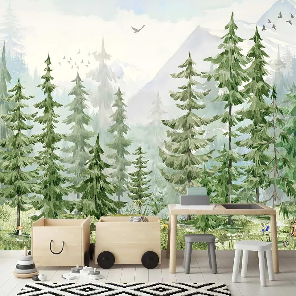 YQWDMX - Green Tropical Jungle Peel and Stick Wallpaper murals for Nursery ZY21 L