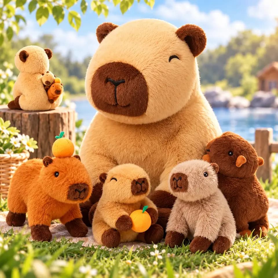 5-in-1 Capybara Stuffed Animal with 4 Babies Inside, Sitting