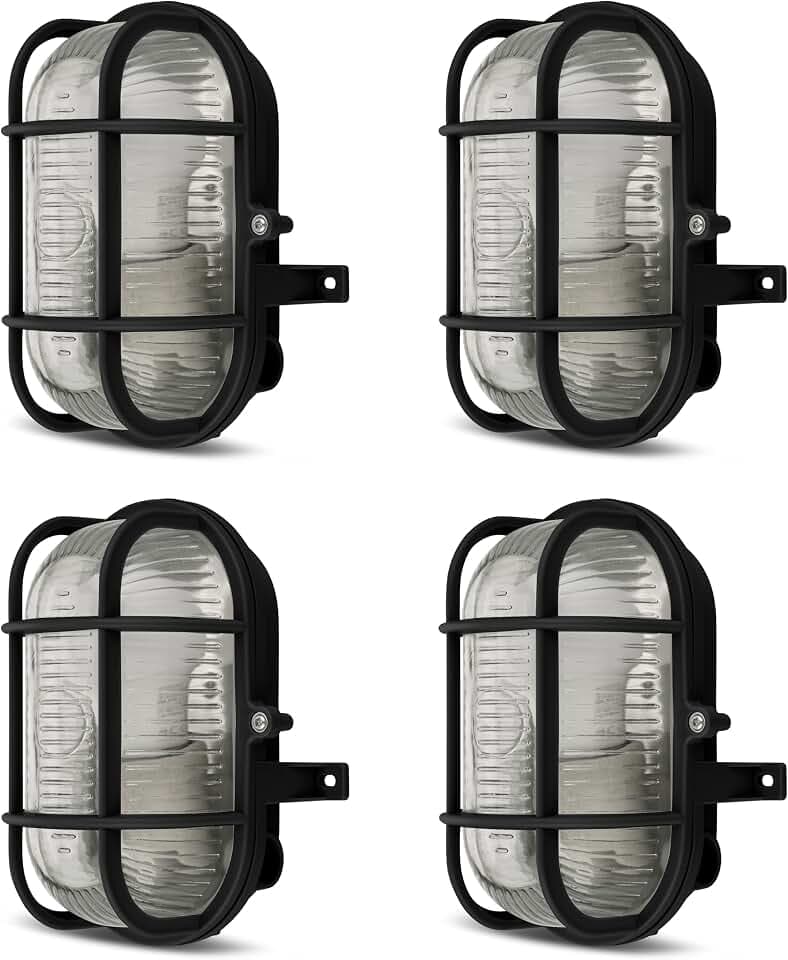 REV Kellerlampe SPARSET - 4x Feuchtraumleuchte LED oval (4,8W, 470lm, IP44), E27-Fassung, einsetzbar als Decken- oder Wandlampe, schwarz