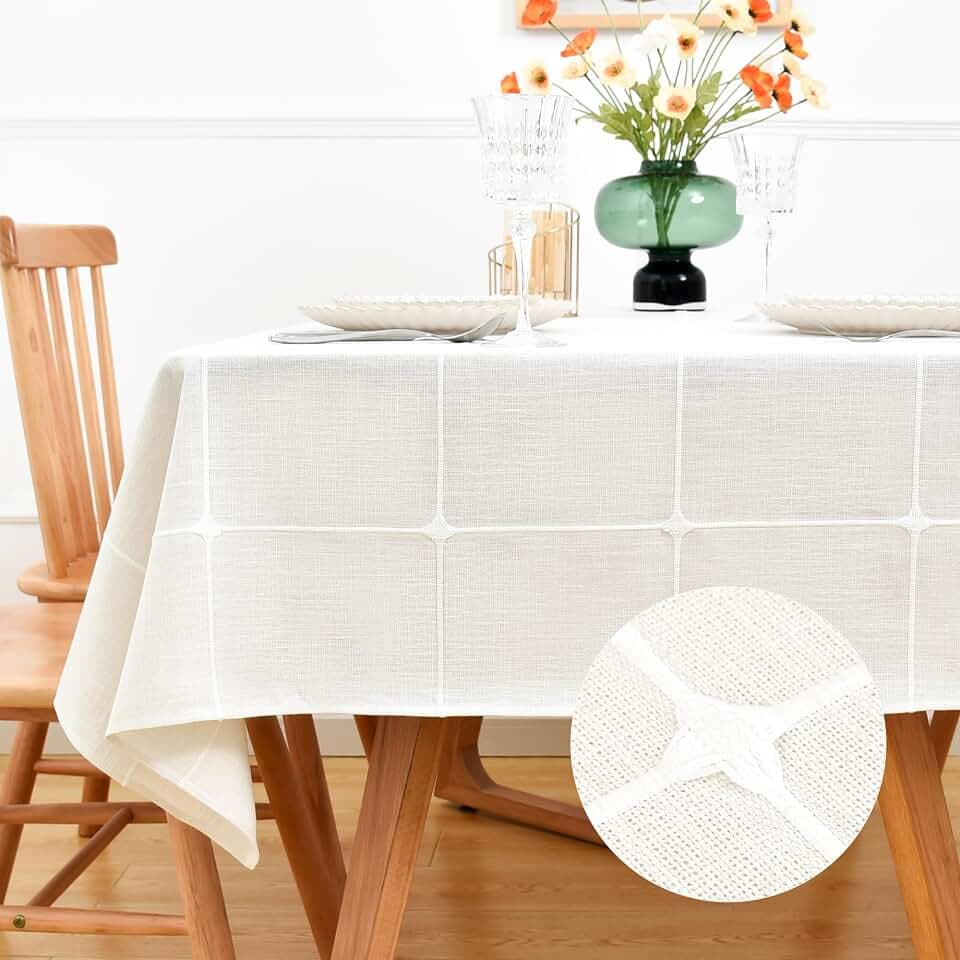 NEWISHER Farmhouse Embroidered Plaid Tablecloth Square 52 x 52 Inch