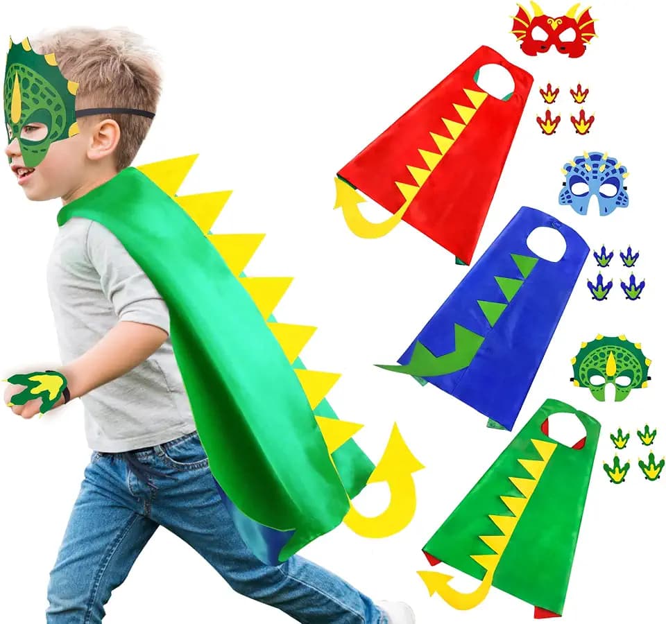 iROLEWIN Dinosaur-Costume for Kids Dinosaur-Capes Masks Claws as Dress Up