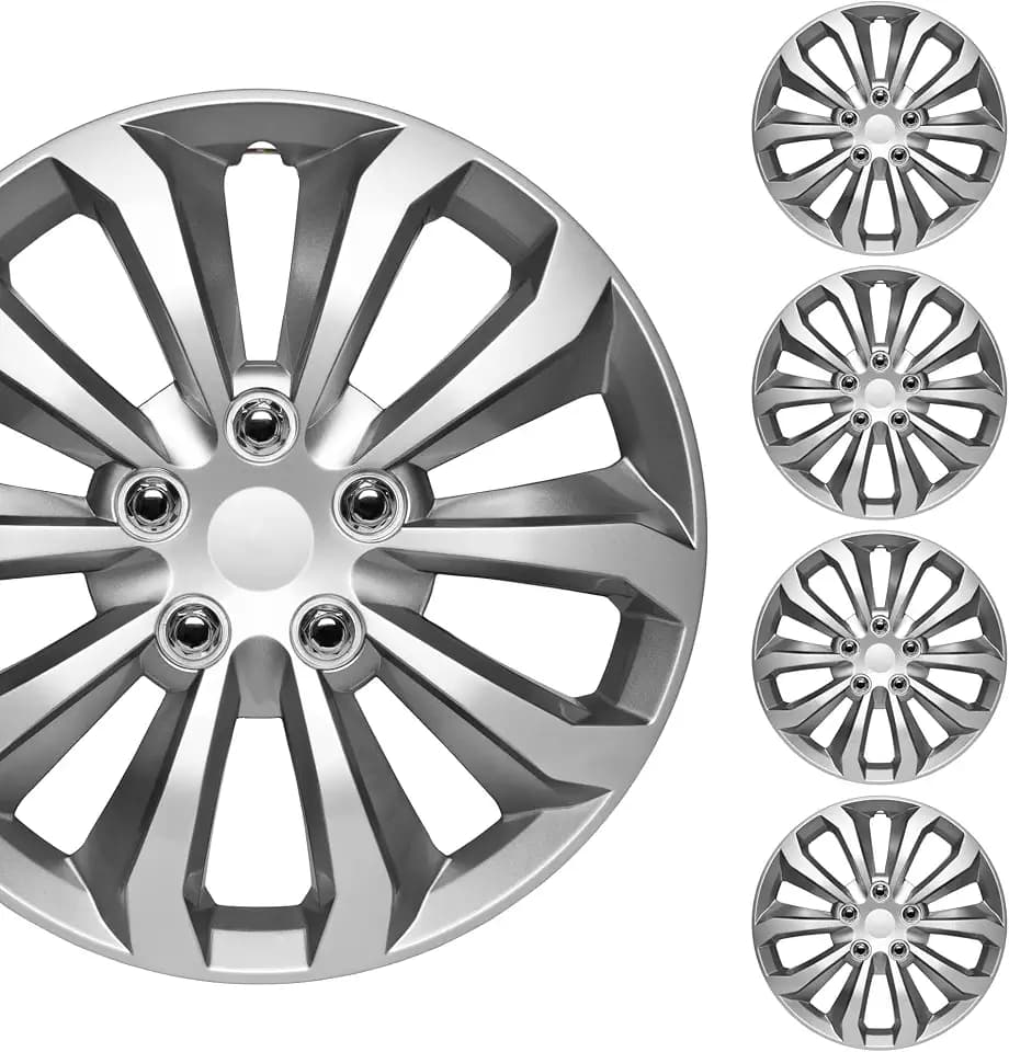 BDK Hubcaps Wheel Covers for Cars Premium Silver and Gunmetal Hubcaps 16" Wheel Rim Cover Replacement Snap On Hubcaps for Toyota Camry Corolla Style Automotive (4-Pack)