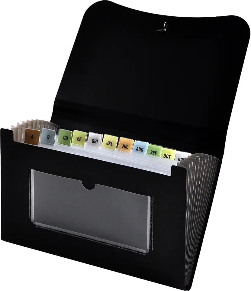Lion 13-Pocket Small Ex panding File, 5-3/4 x 8-1/2 Inches, Black, 1 File (94300-BK)