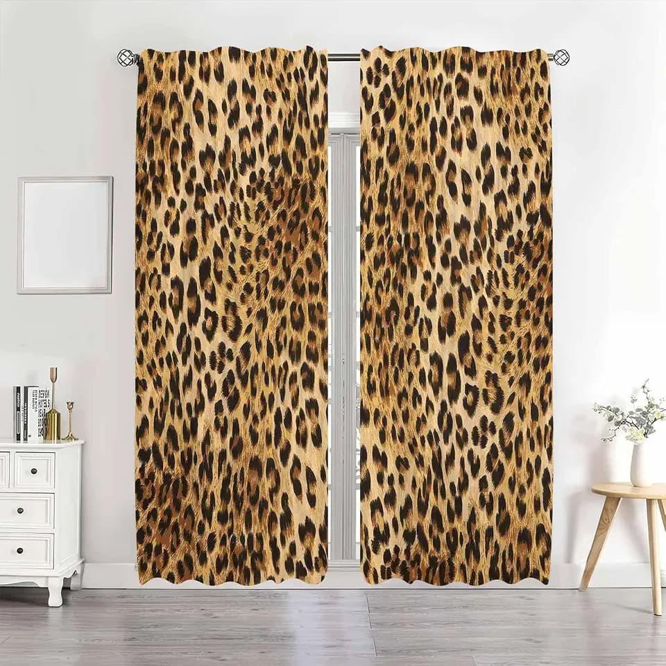 Leopard Print Curtains Brown Cheetah Animal Voile Window Decoration Drapes Treatment Safari Retro Semi-Sheer Curtain for Living Room Bedroom Home Decor 2 Panels Polyester 41x84Inch