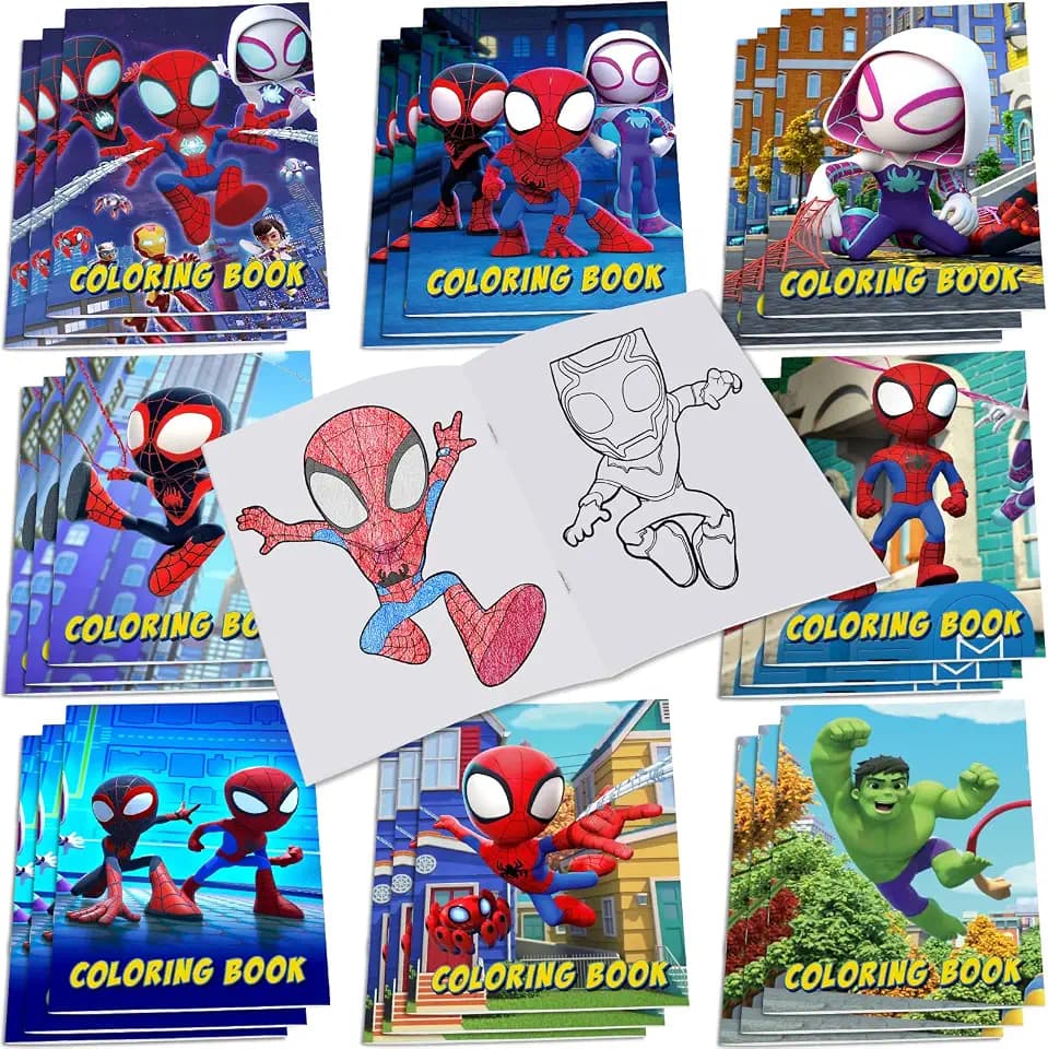 Spider-Man party supplies: 24 Spider-Man coloring books, perfect as birthday party gifts or party bag fillers, available in 8 designs