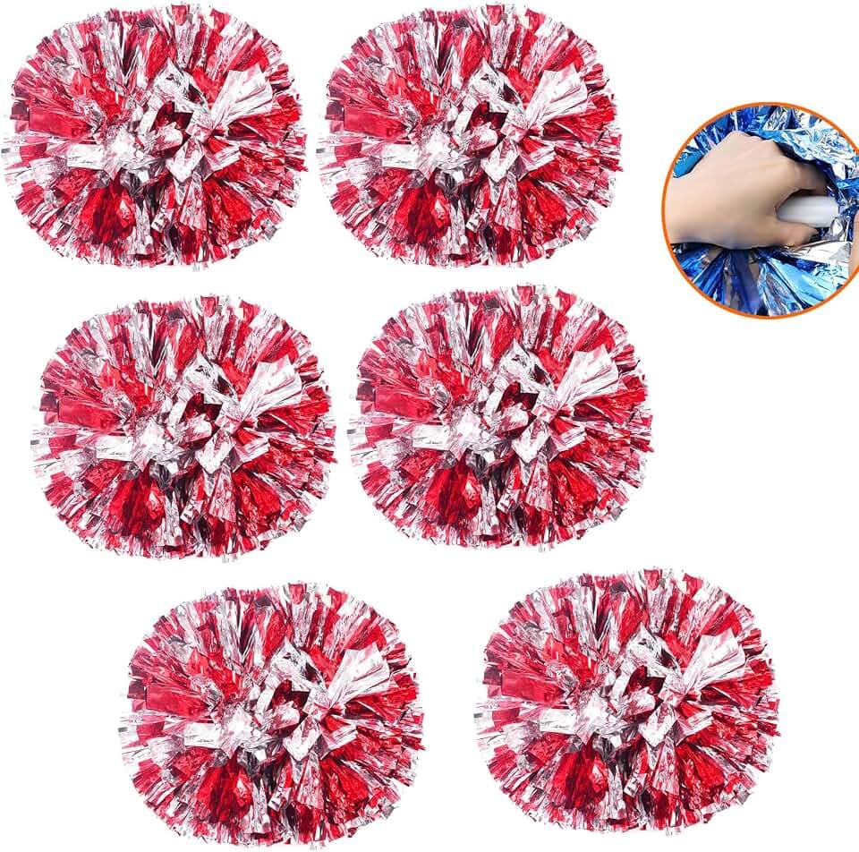 6 STK Pom Poms Cheerleading, Cheerleader Pompoms, 12 Zoll Metallic Cheerleading Pompoms, Cheer Poms mit Griff, Cheerleader Pompons Handblumen Für Sport Tanz Jubelnde Kinder Erwachsene