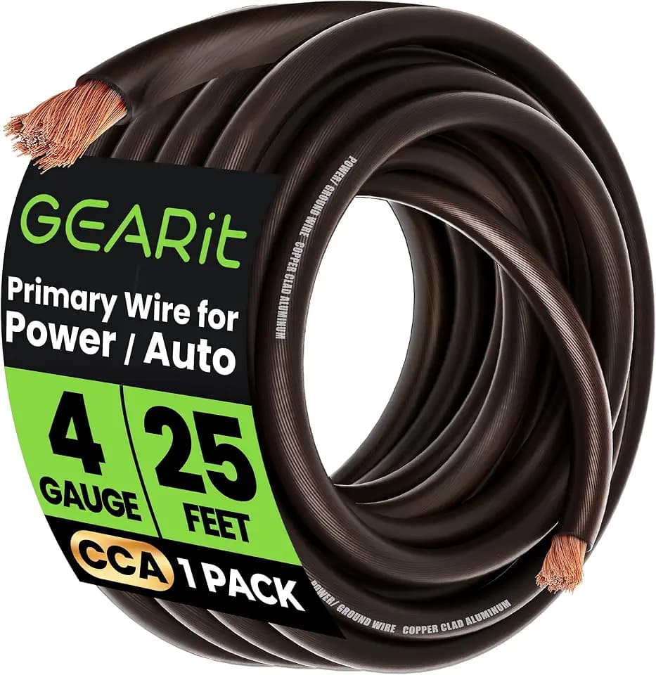 GEARit 4 Gauge Wire CCA Amp Battery Power Cable, Black 25FT