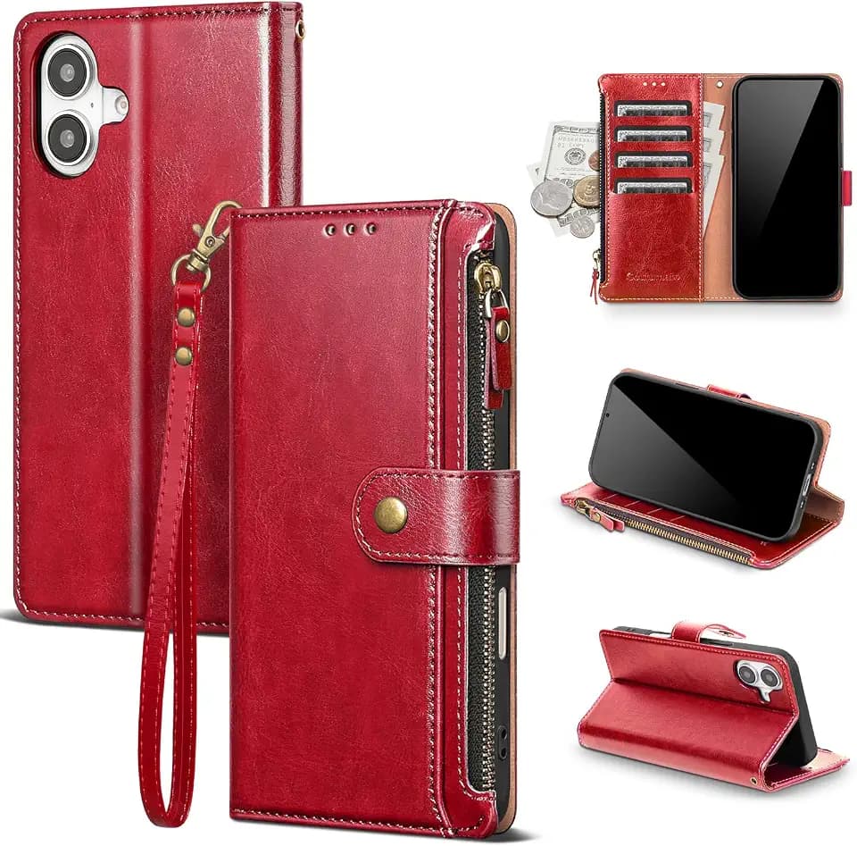 for iPhone 17 Wallet Case with Card Holder,Red