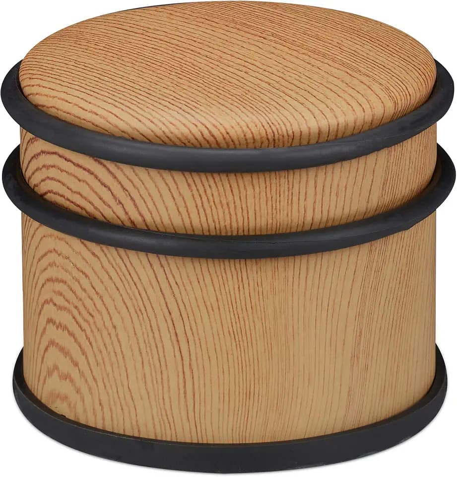 Relaxdays Türstopper, für schwere Türen & Fenster, Edelstahl & Gummi, Holzoptik, hoher Bodenpuffer, ∅ 9,5 cm, braun, 1 Stück