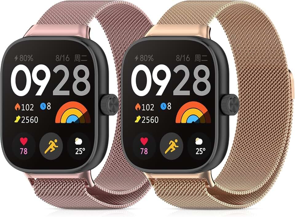 2 Stück Ersatzarmband Kompatibel mit Xiaomi Redmi Watch 5/Redmi Watch 4/Xiaomi Mi Band 8 Pro/Xiaomi Mi Band 9 Pro Armband Damen Herren,Magnetische Armbänder für Redmi Watch 5/4 Roségold/Rosa