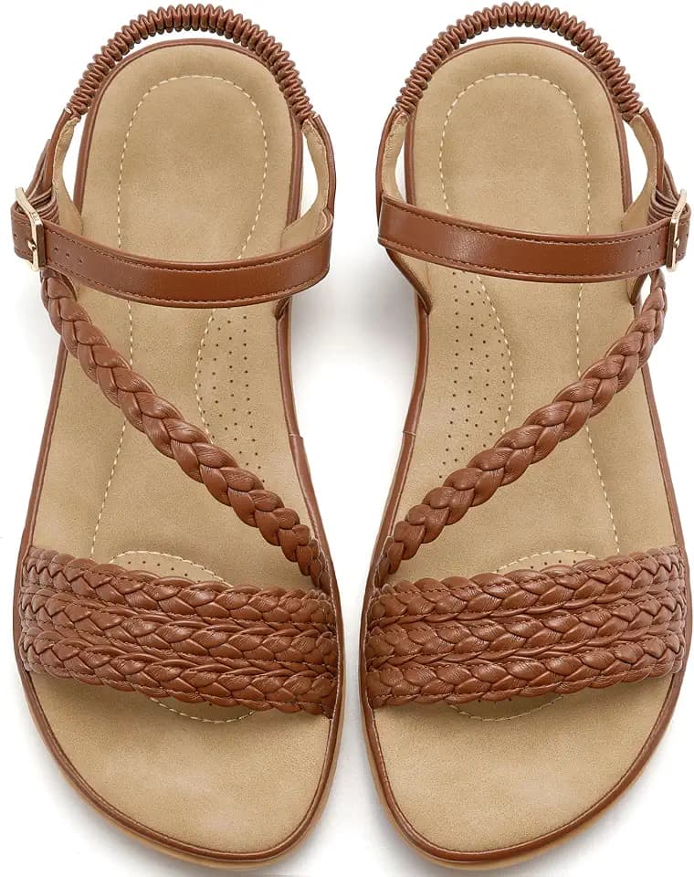 Aomigoct Dressy Womens Sandals Summer: Comfortable Strappy Flats Sandals Women - Casual Walking Woman Shoes