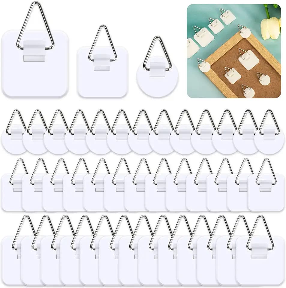 60 Pcs Adhesive Picture Hangers Without Nails Plastic,3 Sizes