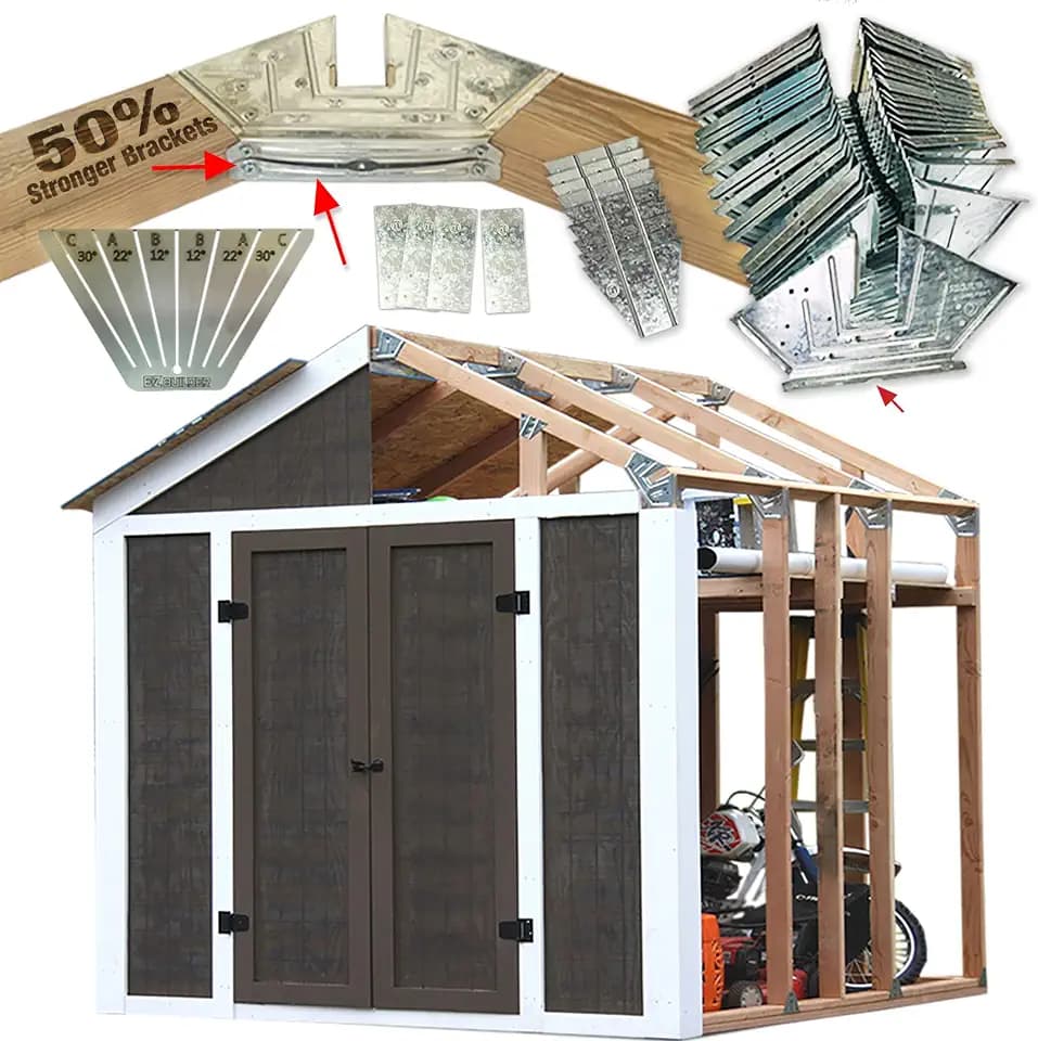 50% Structurally Stronger Truss Design EZShed Kit Builds 6 feet–14 feet Widths Any Length - Bonus Miter Template, Storage Barn Shed Garage Playhouse Basic Barn Roof Wood NOT Included