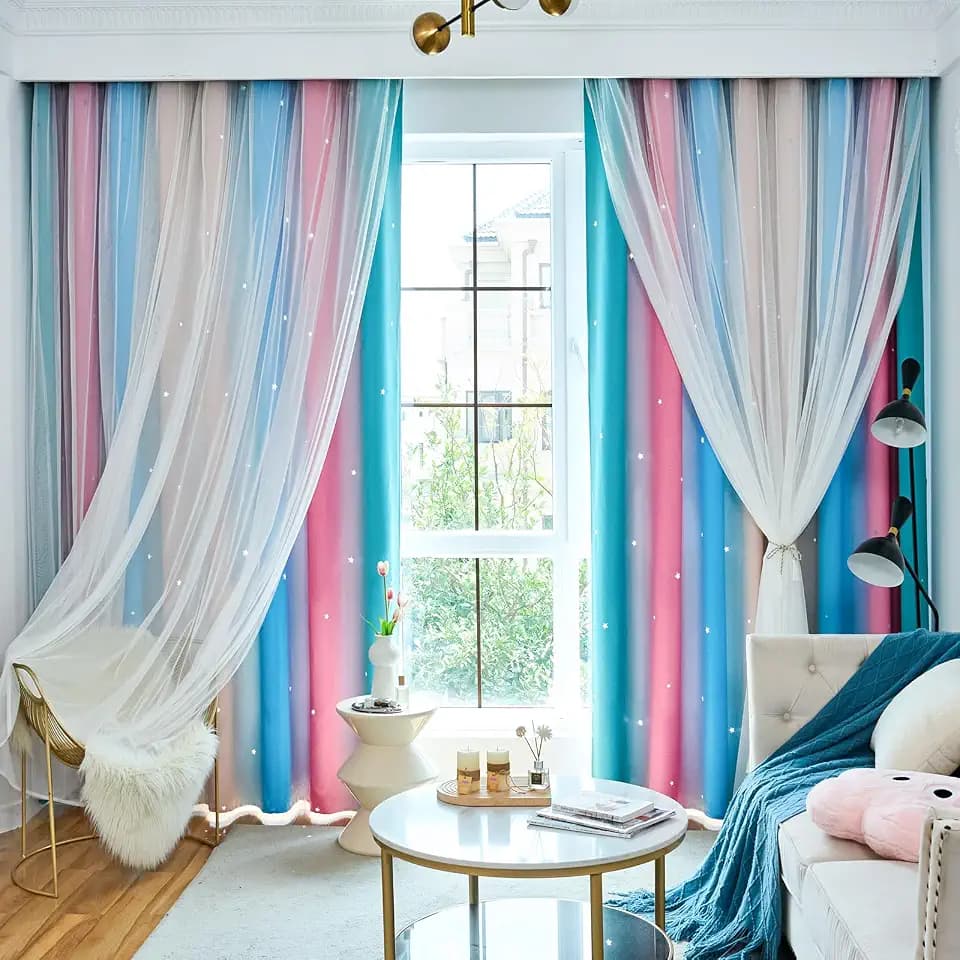 Loyala Rainbow Ombre Curtains for Bedroom Living Room 2 Panels, 52" Wx72 L