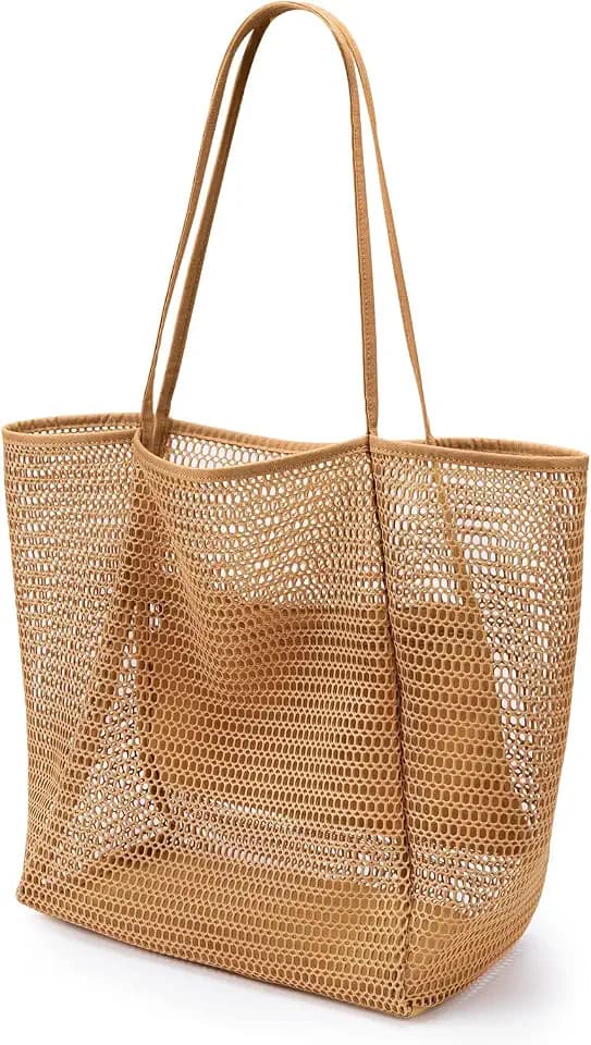KALIDI Beach Mesh Tote Bag, Casual MAX 23L Summer Foldable Hobo Bag Women