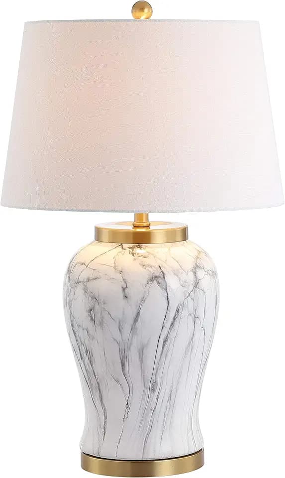 JONATHAN Y Prague 28" Ceramic Marble Table Lamp, White/Gold