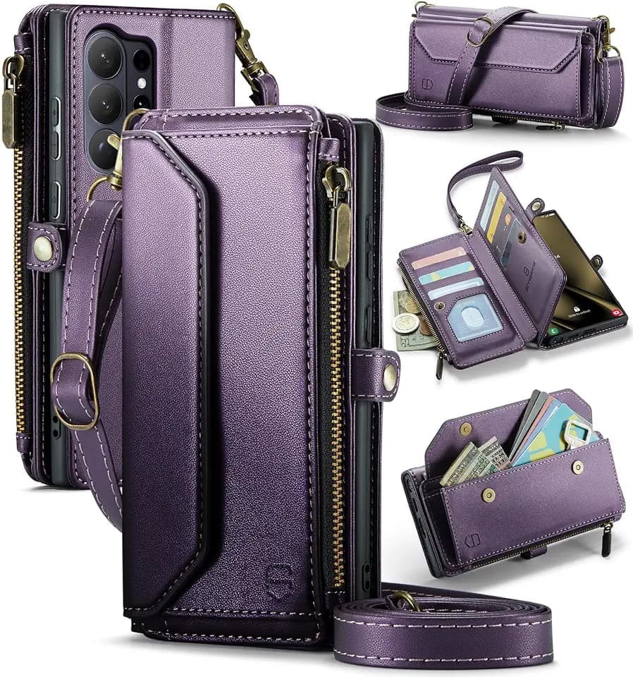Strapurs for Samsung Galaxy S26 Ultra - Zipper Strap Wallet Case, Purple